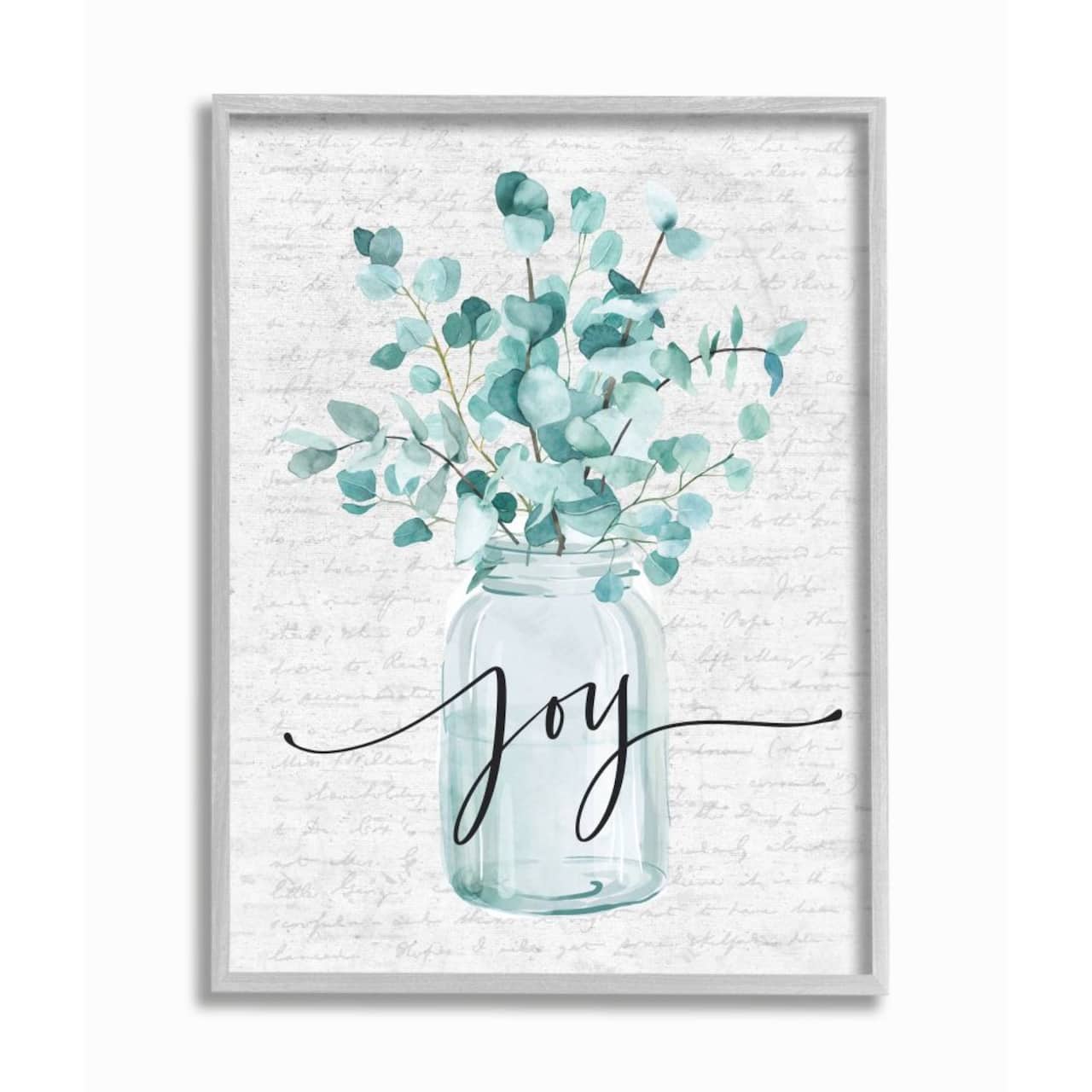 Stupell Industries Aqua Blue Plant Leaves In Joy Jar Framed Wall Art